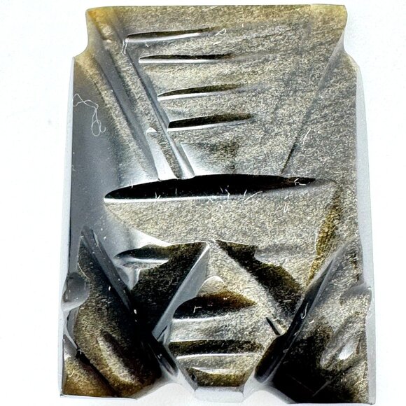 Carved Aztec Warrior Brooch Pin Gold Sheen Obsidian Vintage 1.5" X 1" Rare
